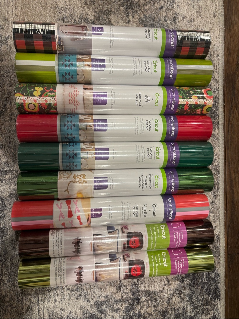 Cricut Iron-On Vinyl Rolls in various solid, Patterned and foil designs-9 rolls